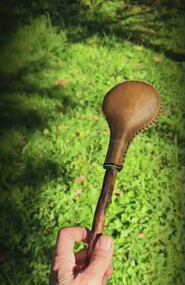 Elk Rawhide and Cherry Wood Rattle