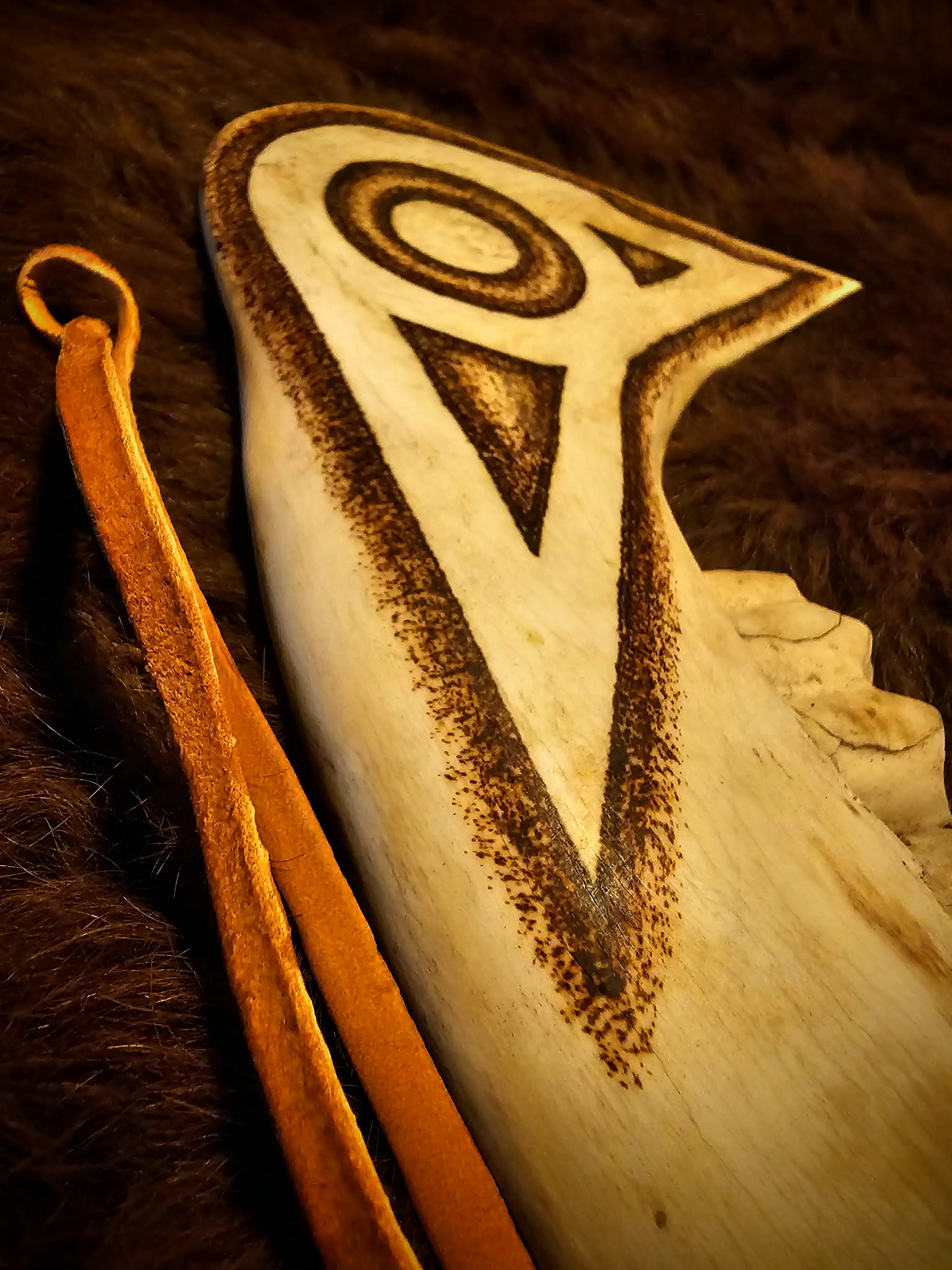 Hand Carved and Burned Bison Jaw Club