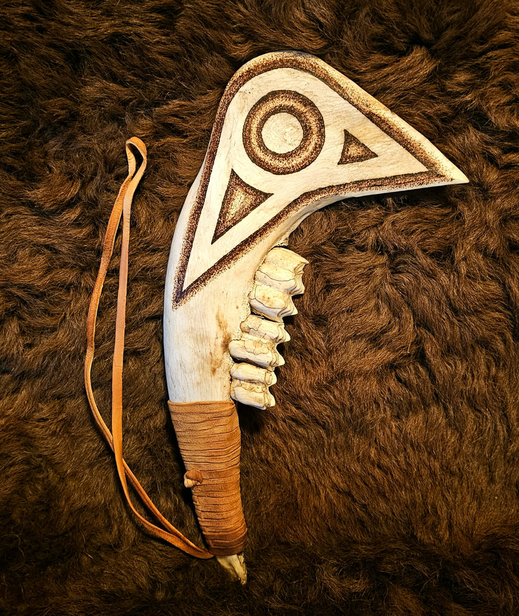 Hand Carved and Burned Bison Jaw Club