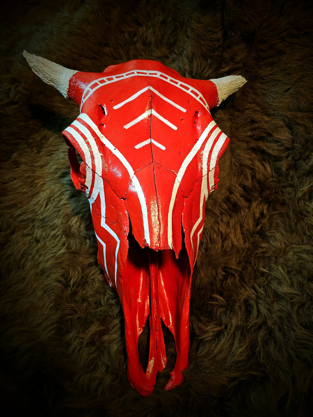 Hand Painted Woods Bison Skull