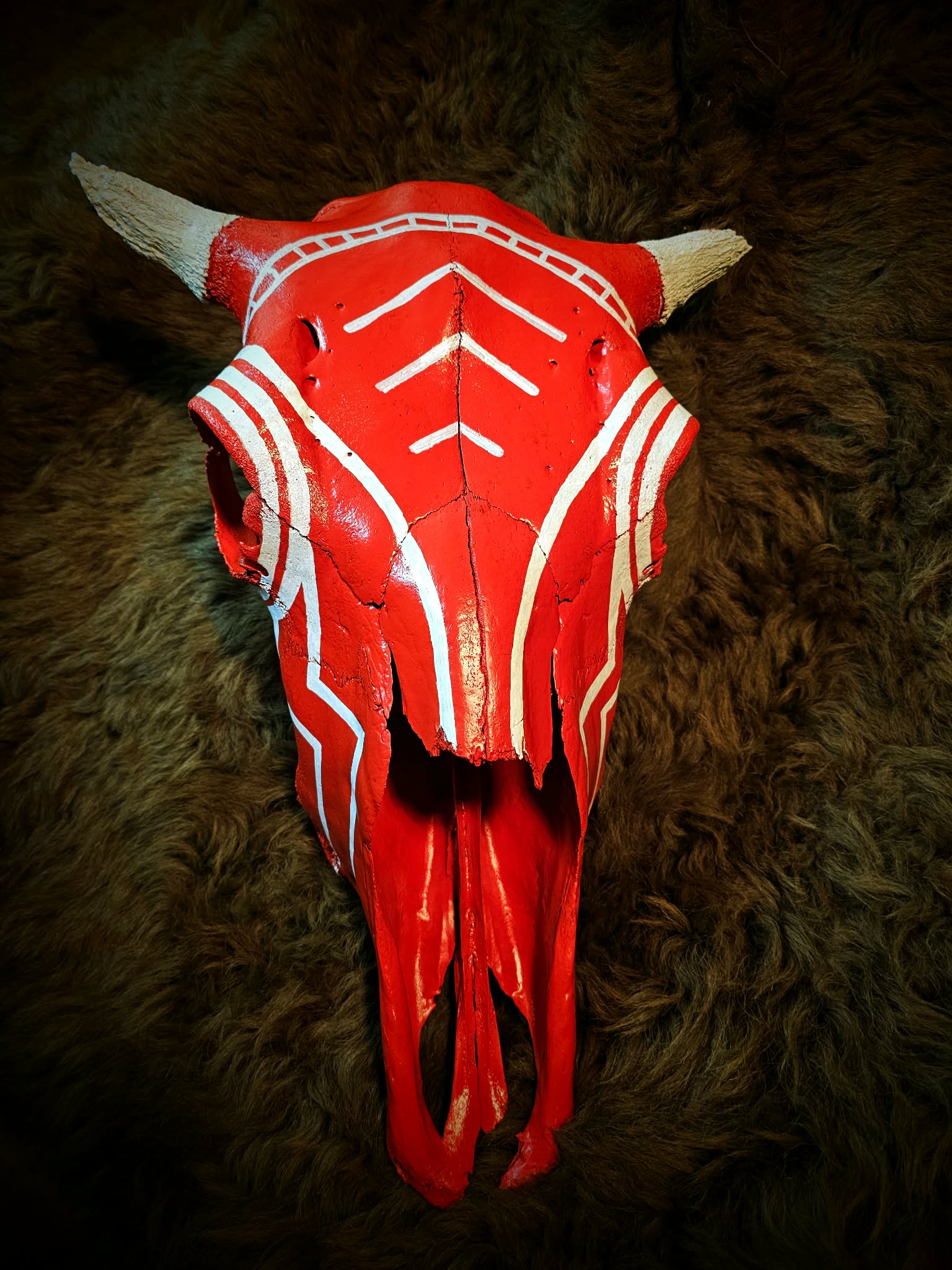 Hand Painted Woods Bison Skull