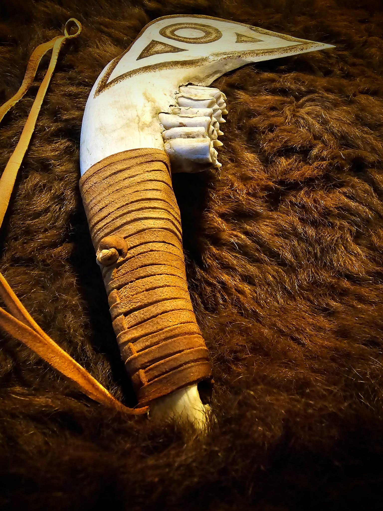 Hand Carved and Burned Bison Jaw Club