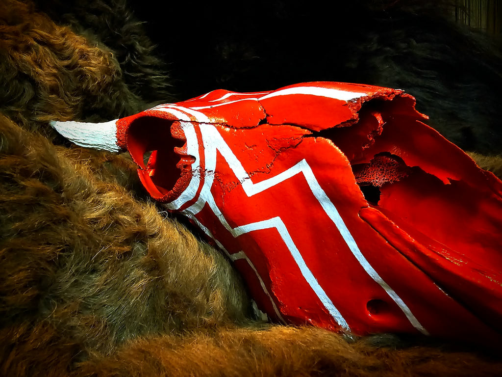 Hand Painted Woods Bison Skull