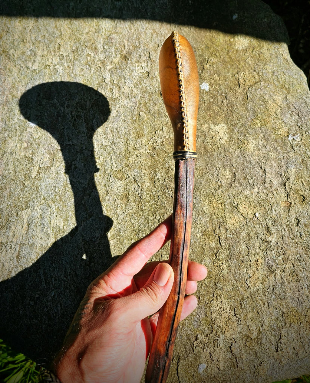 Elk Rawhide and Cherry Wood Rattle