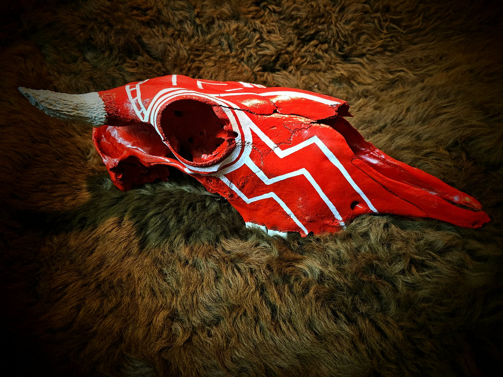 Hand Painted Woods Bison Skull