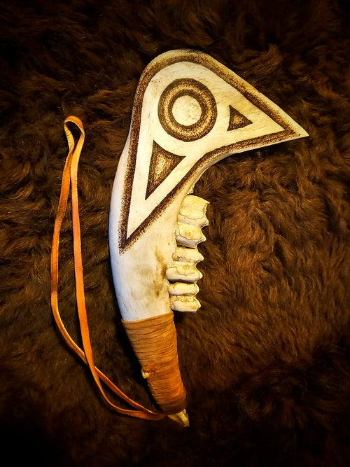 Hand Carved and Burned Bison Jaw Club