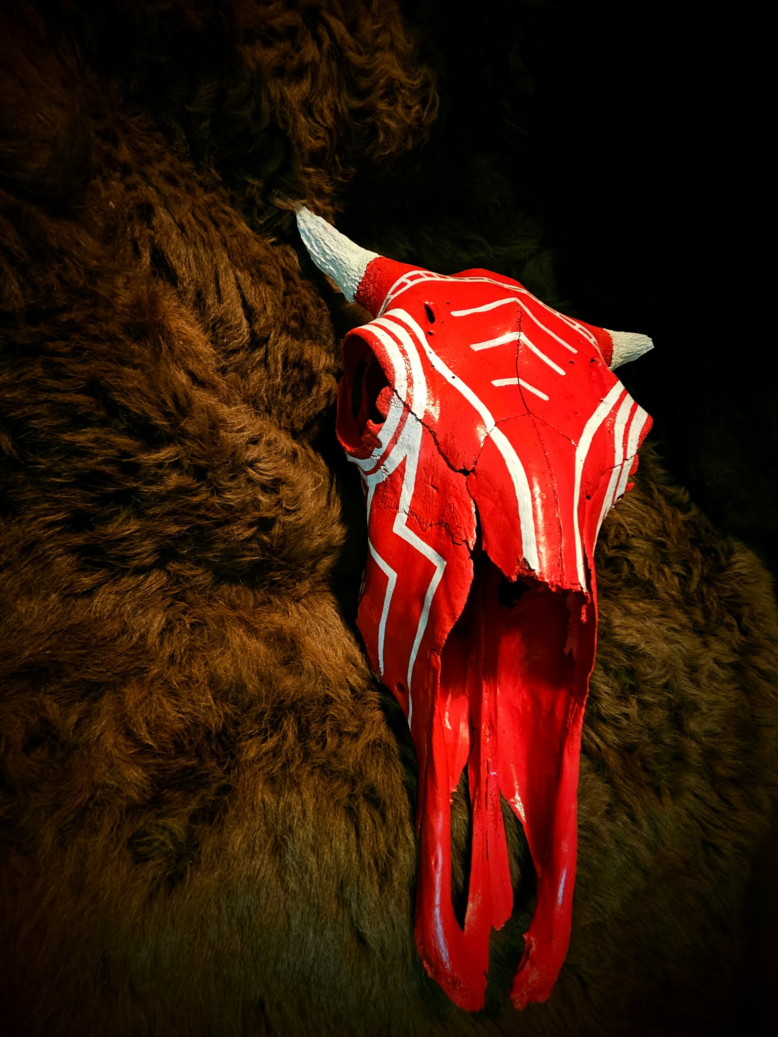 Hand Painted Woods Bison Skull