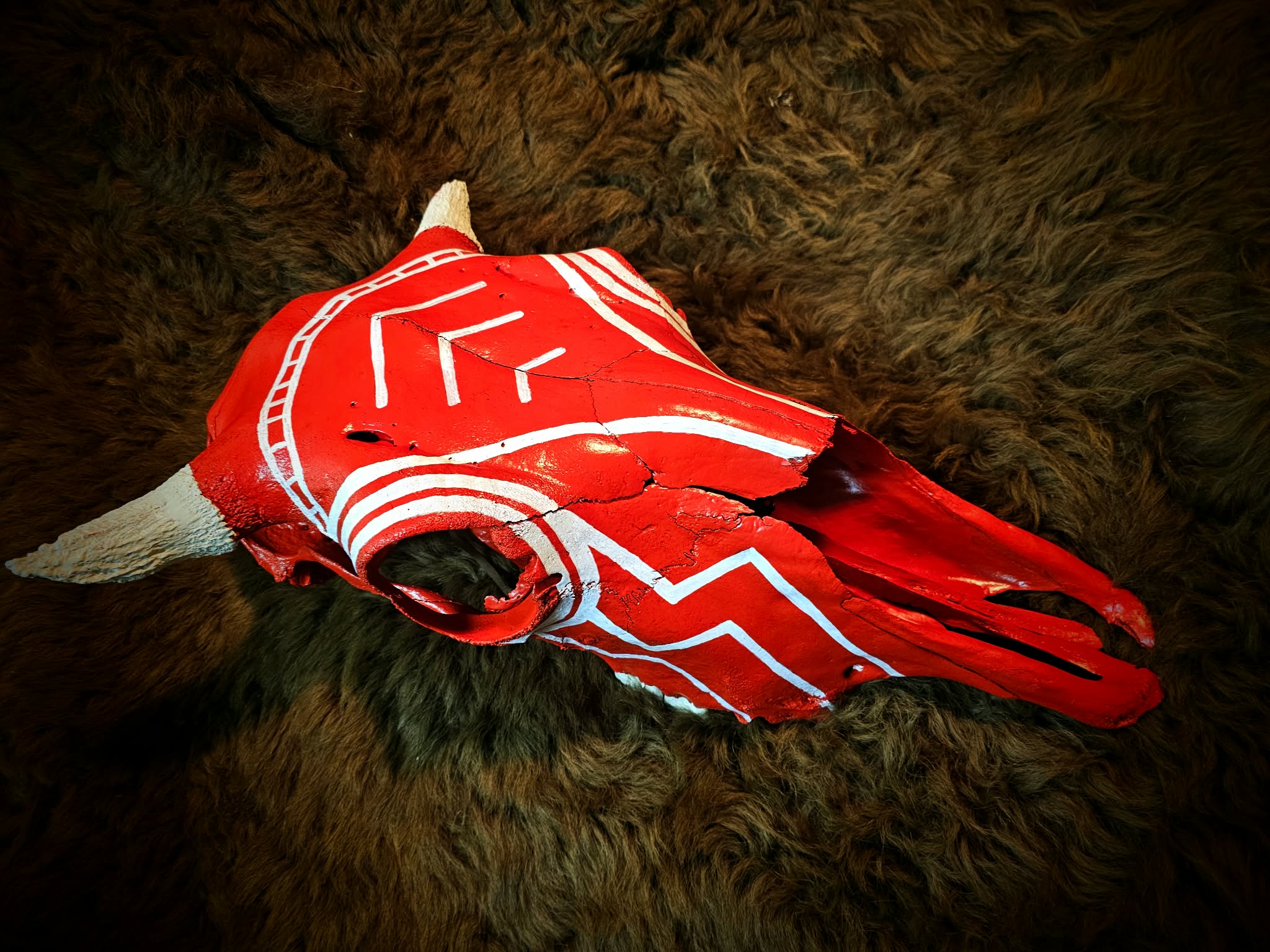 Hand Painted Woods Bison Skull
