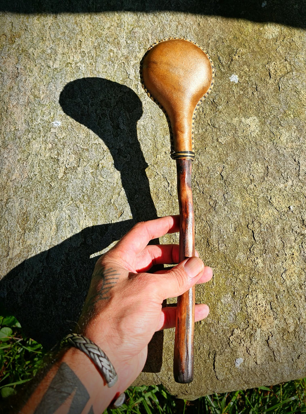 Elk Rawhide and Cherry Wood Rattle