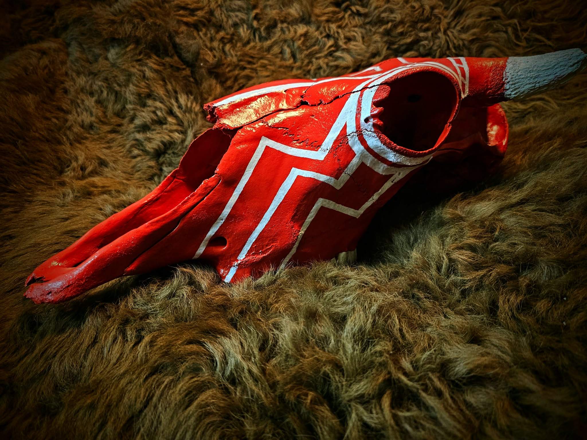 Hand Painted Woods Bison Skull